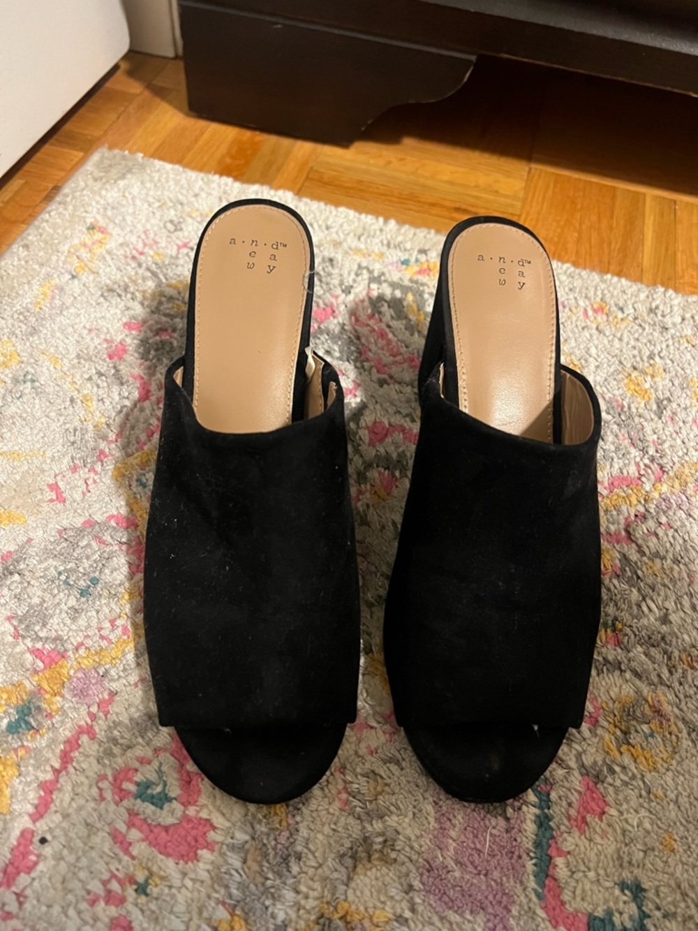 a new day Black Suede Open-Toe Block Heel Mule